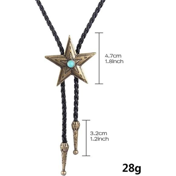 Mens Bolo Tie Cowboy Necklace Leather Necktie Western Cowboy Necklace - Star - Picture 5 of 7